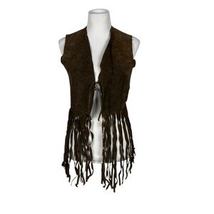 VTG 60s Woodstock Brown Suede Leather Fringe Vest Boho Western Hippie Festival